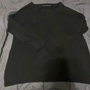 black v neck off the shoulder sweater